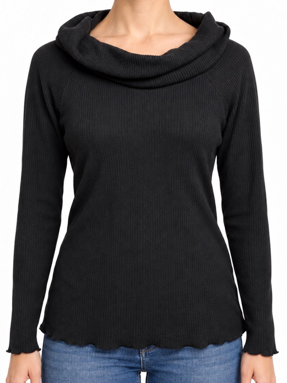 Chaser Black Ribbed Cowl Neck Long Sleeve Top Size Medium